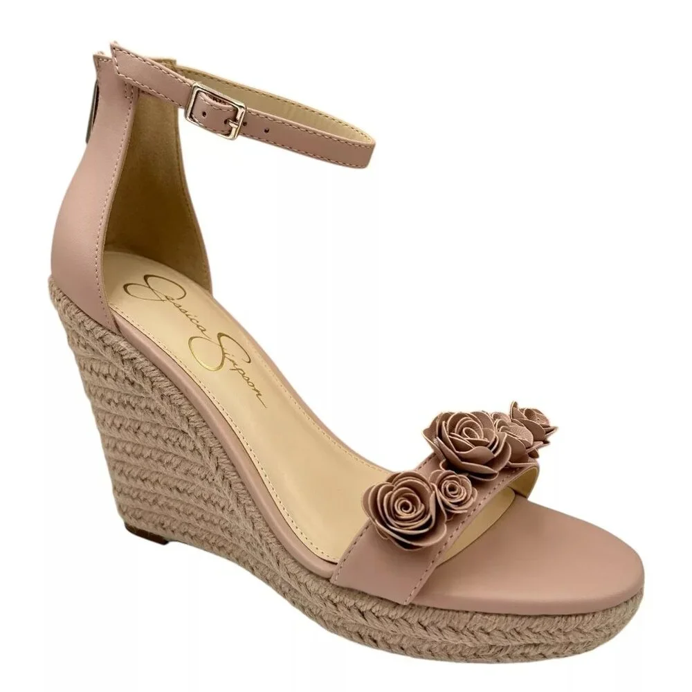 Jessica Simpson Women's Jeffina Wedge Sandals Size 7.5 Blush Floral Applique